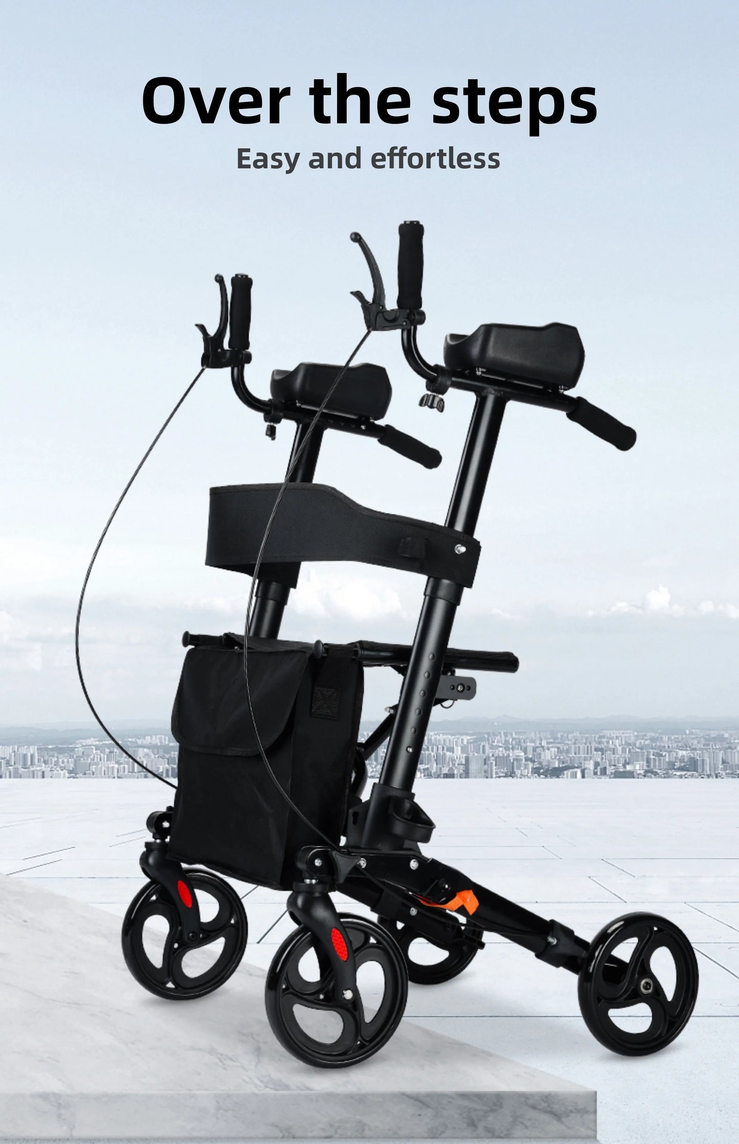 Andador plegable con asiento y altura ajustable: carrito de empuje de ayuda para la movilidad para personas mayores, rollador de soporte para caminar asistivo portátil