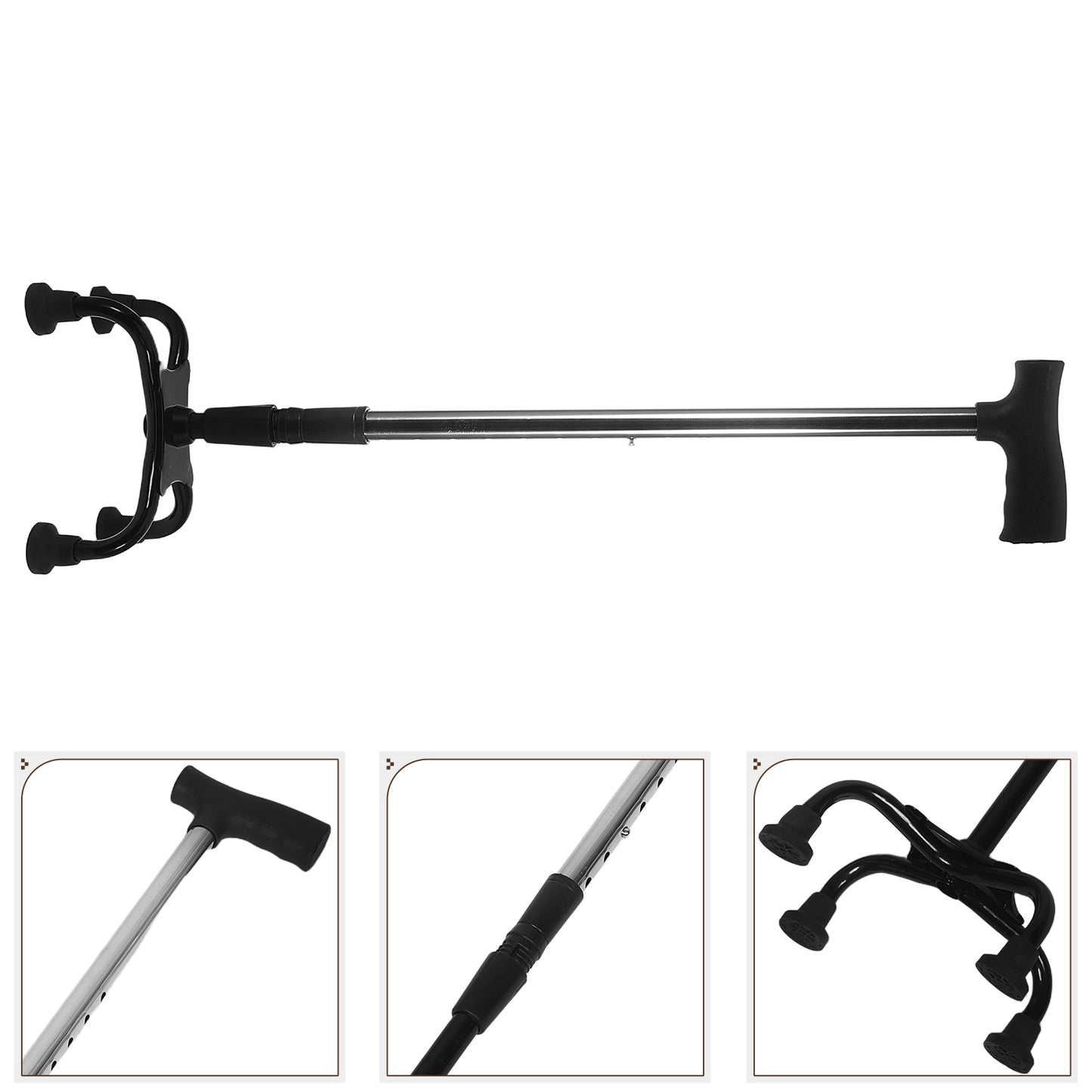 Bastón plegable de acero inoxidable, bastón telescópico de 4 puntas para caminar, soporte de equilibrio para personas mayores discapacitadas