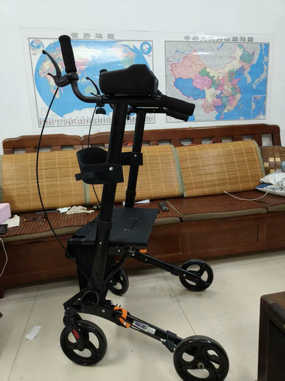 Andador plegable con asiento y altura ajustable: carrito de empuje de ayuda para la movilidad para personas mayores, rollador de soporte para caminar asistivo portátil