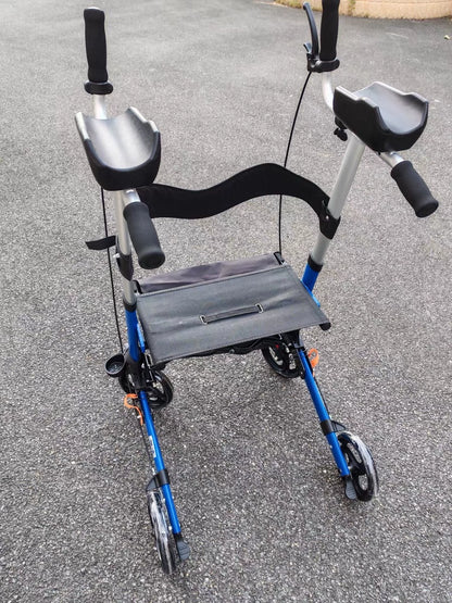 Andador plegable con asiento y altura ajustable: carrito de empuje de ayuda para la movilidad para personas mayores, rollador de soporte para caminar asistivo portátil