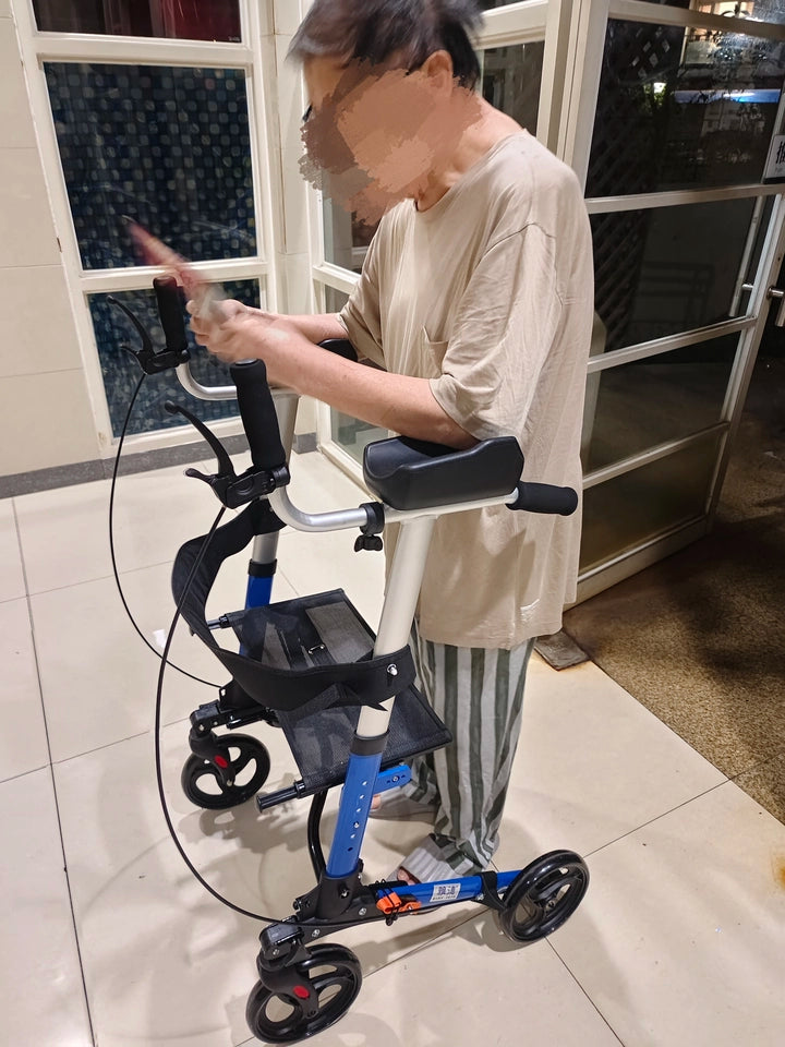 Andador plegable con asiento y altura ajustable: carrito de empuje de ayuda para la movilidad para personas mayores, rollador de soporte para caminar asistivo portátil