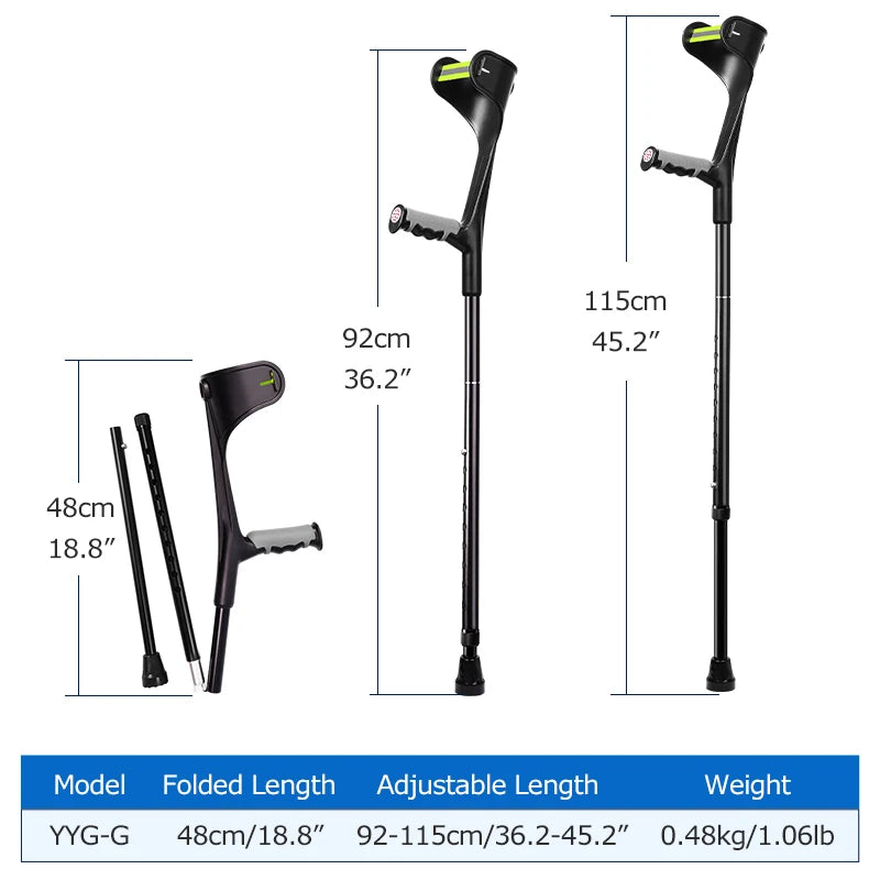 Muletas Lefeke para antebrazo, plegables, ajustables, de aluminio, fácil muleta para codo, bastón ligero