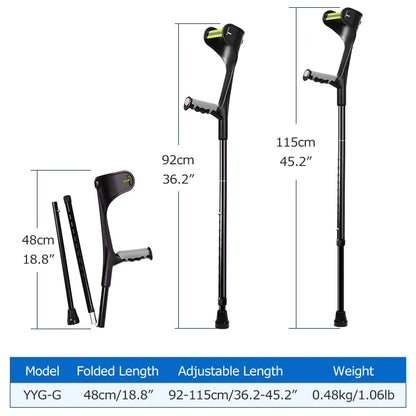 Muletas Lefeke para antebrazo, plegables, ajustables, de aluminio, fácil muleta para codo, bastón ligero