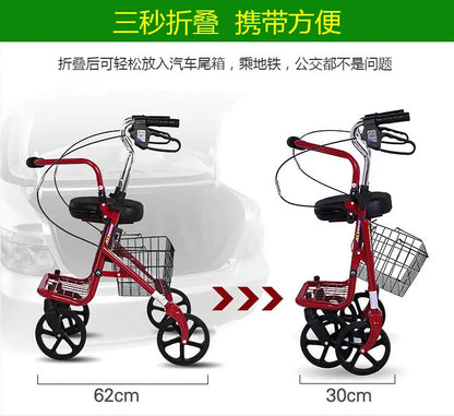 Bastón-sillón Plegable para Personas Mayores | Ligero, Portátil y Seguro, carrito de movilidad para comestibles, mango ajustable de 4 posiciones, respaldo de liberación rápida, ayuda para caminar en colapso 3s, freno ergonómico ‌