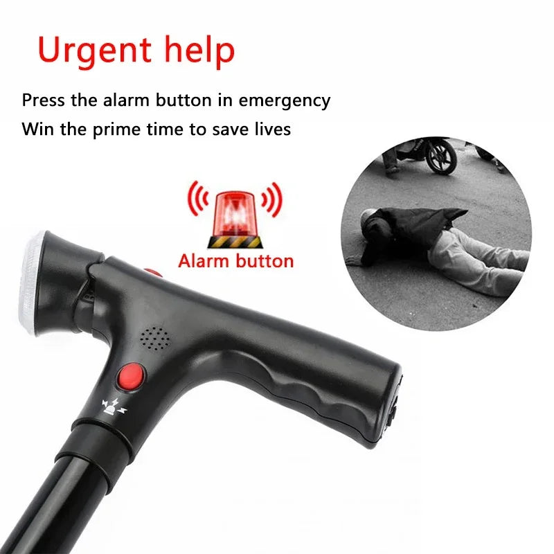 Bastón plegable telescópico plegable, bastón LED para personas mayores con alarma, palos confiables para caminar, muletas para personas mayores para madres y padres mayores