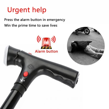 Bastón plegable telescópico plegable, bastón LED para personas mayores con alarma, palos confiables para caminar, muletas para personas mayores para madres y padres mayores