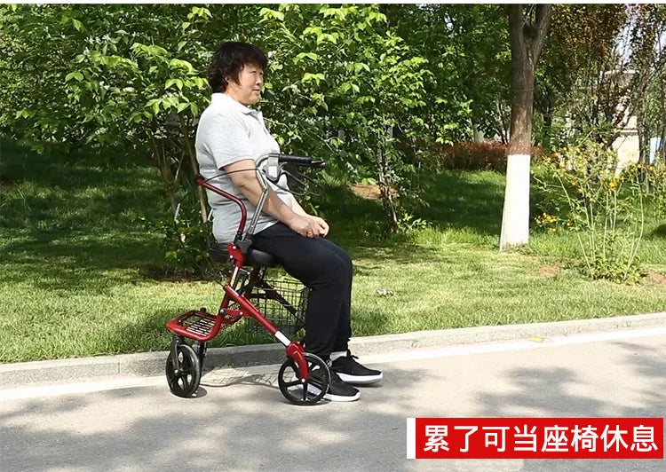 Bastón-sillón Plegable para Personas Mayores | Ligero, Portátil y Seguro, carrito de movilidad para comestibles, mango ajustable de 4 posiciones, respaldo de liberación rápida, ayuda para caminar en colapso 3s, freno ergonómico ‌