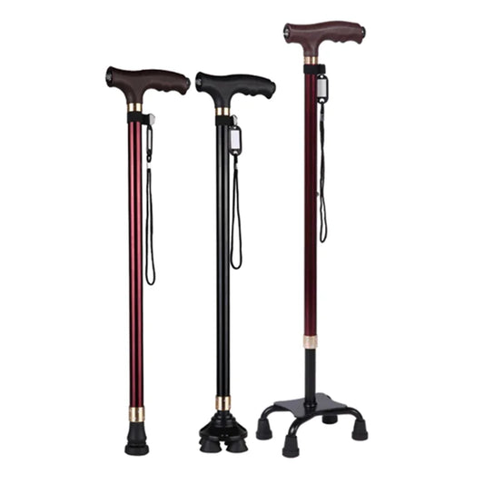 Bastones antideslizantes para ancianos, bastón multifuncional retráctil de aleación de aluminio con luz Led, muleta para ancianos
