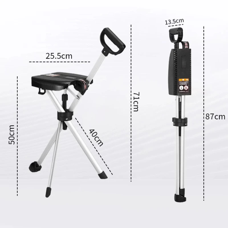 Silla ligera para bastón para personas mayores, taburete de bastón plegable, bastón de senderismo de aleación de aluminio ajustable, bastón de viaje al aire libre