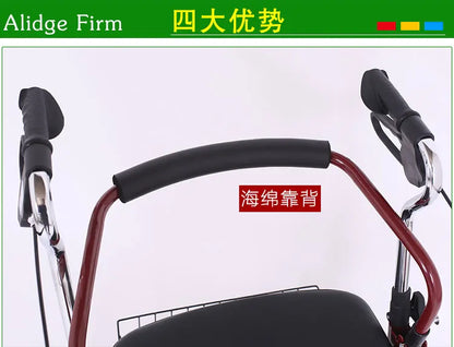 Bastón-sillón Plegable para Personas Mayores | Ligero, Portátil y Seguro, carrito de movilidad para comestibles, mango ajustable de 4 posiciones, respaldo de liberación rápida, ayuda para caminar en colapso 3s, freno ergonómico ‌