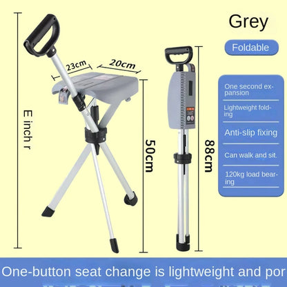 Bastón con asiento, bastón multifuncional plegable, ligero, carga conveniente, muletas de 120 kg con taburete para personas mayores, caminar, senderismo