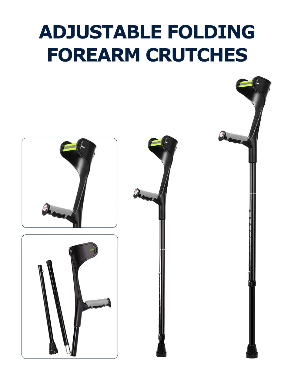 Muletas Lefeke para antebrazo, plegables, ajustables, de aluminio, fácil muleta para codo, bastón ligero