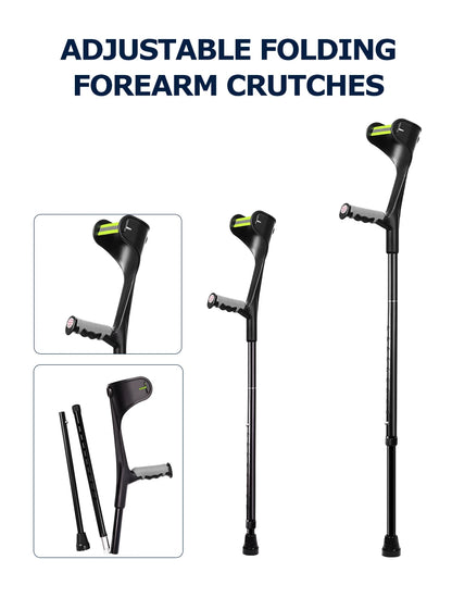 Muletas Lefeke para antebrazo, plegables, ajustables, de aluminio, fácil muleta para codo, bastón ligero