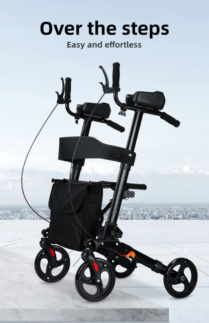 Andador plegable con asiento y altura ajustable: carrito de empuje de ayuda para la movilidad para personas mayores, rollador de soporte para caminar asistivo portátil