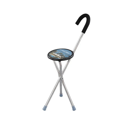Asiento de bastón plegable para personas mayores, accesorio cómodo para sentarse, capacidad de 260kg, bastón de viaje plegable de tres patas, bastón para caminar