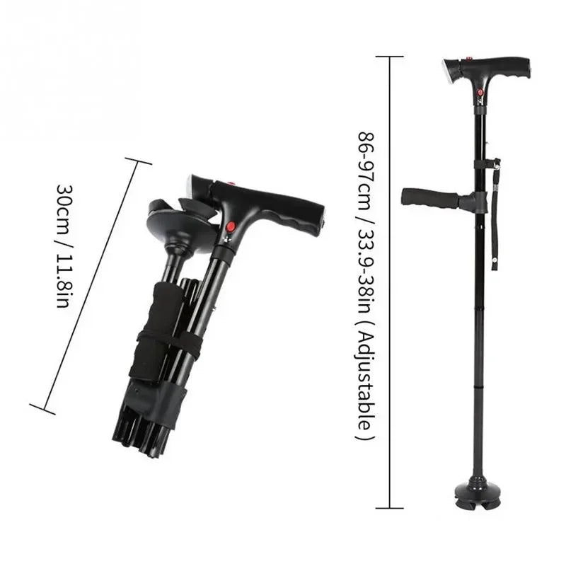 Bastón plegable telescópico plegable, bastón LED para personas mayores con alarma, palos confiables para caminar, muletas para personas mayores para madres y padres mayores