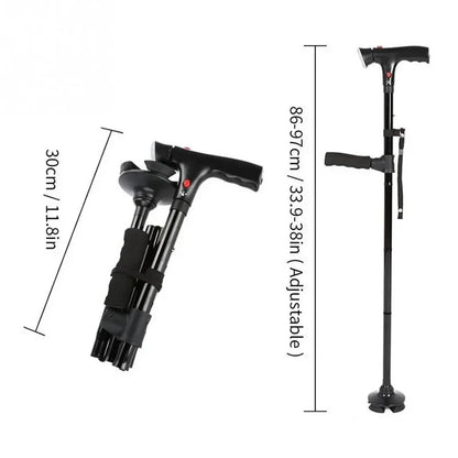 Bastón plegable telescópico plegable, bastón LED para personas mayores con alarma, palos confiables para caminar, muletas para personas mayores para madres y padres mayores