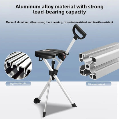 Silla ligera para bastón para personas mayores, taburete de bastón plegable, bastón de senderismo de aleación de aluminio ajustable, bastón de viaje al aire libre