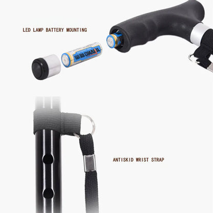 Bastones antideslizantes para ancianos, bastón multifuncional retráctil de aleación de aluminio con luz Led, muleta para ancianos