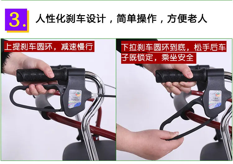 Bastón-sillón Plegable para Personas Mayores | Ligero, Portátil y Seguro, carrito de movilidad para comestibles, mango ajustable de 4 posiciones, respaldo de liberación rápida, ayuda para caminar en colapso 3s, freno ergonómico ‌
