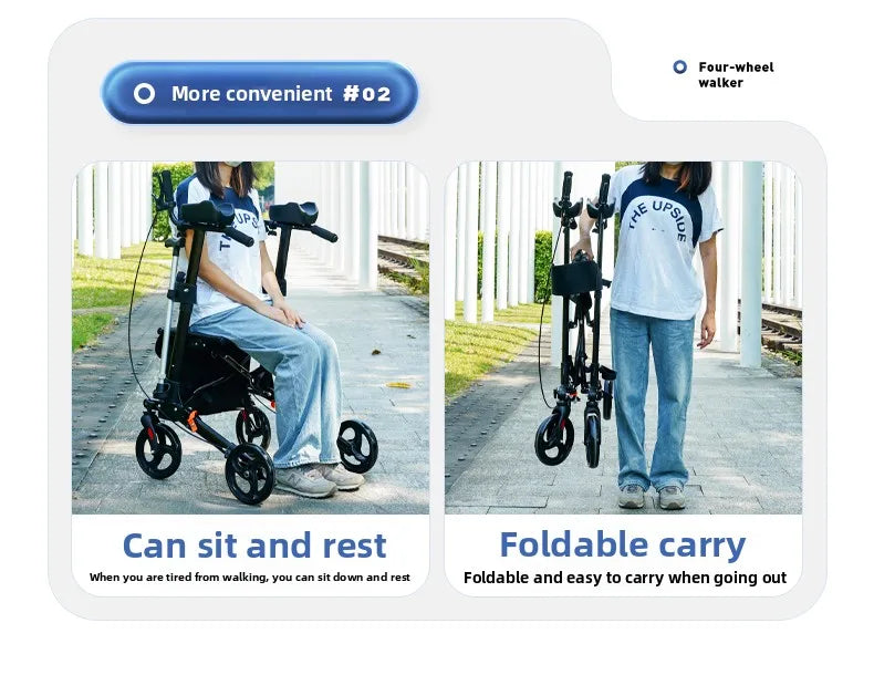 Andador plegable con asiento y altura ajustable: carrito de empuje de ayuda para la movilidad para personas mayores, rollador de soporte para caminar asistivo portátil