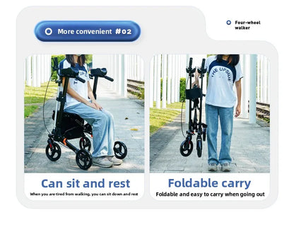 Andador plegable con asiento y altura ajustable: carrito de empuje de ayuda para la movilidad para personas mayores, rollador de soporte para caminar asistivo portátil