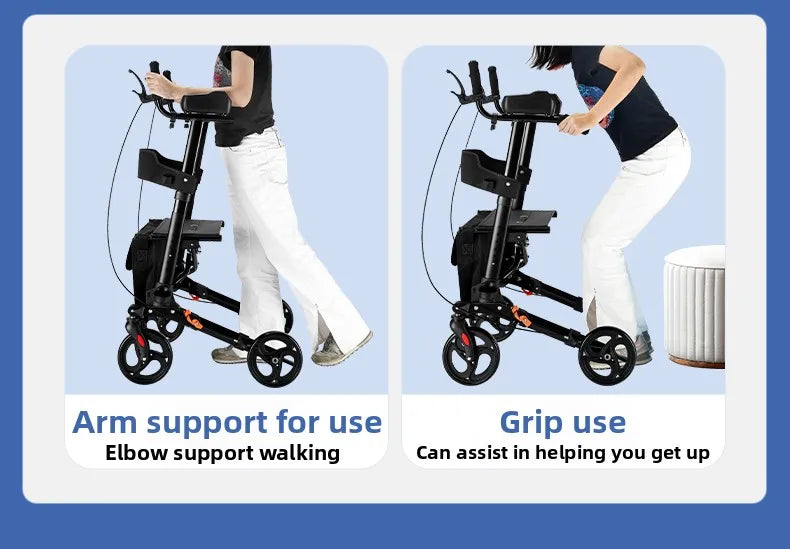 Andador plegable con asiento y altura ajustable: carrito de empuje de ayuda para la movilidad para personas mayores, rollador de soporte para caminar asistivo portátil