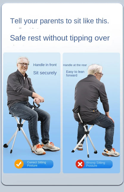 Bastón con asiento, bastón multifuncional plegable, ligero, carga conveniente, muletas de 120 kg con taburete para personas mayores, caminar, senderismo