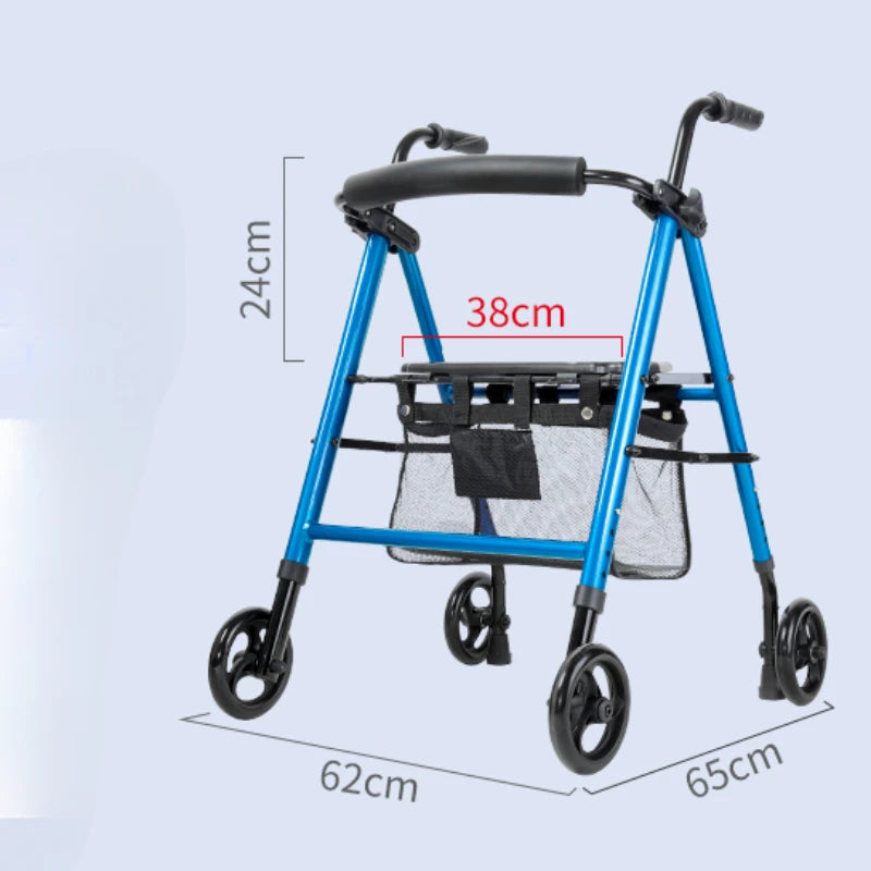 Andador plegable con asiento y altura ajustable: carrito de empuje de ayuda para la movilidad para personas mayores, rollador de soporte para caminar asistivo portátil