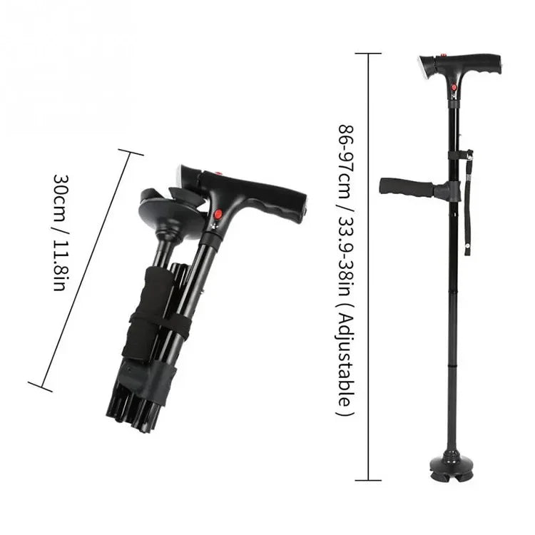 Bastón plegable telescópico plegable, bastón LED para personas mayores con alarma, palos confiables para caminar, muletas para personas mayores para madres y padres mayores