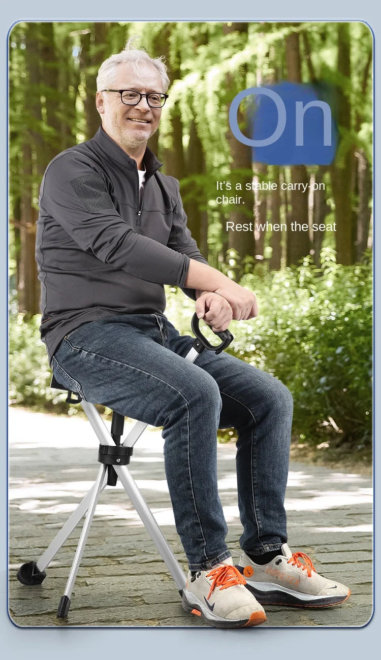 Bastón con asiento, bastón multifuncional plegable, ligero, carga conveniente, muletas de 120 kg con taburete para personas mayores, caminar, senderismo