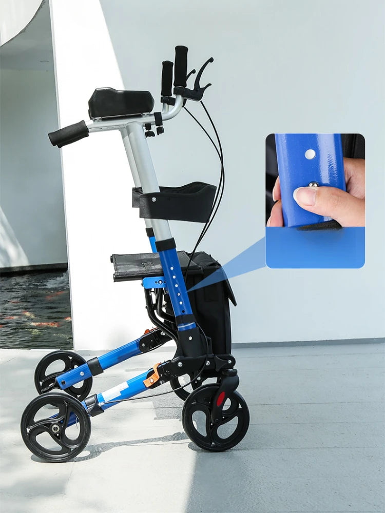 Andador plegable con asiento y altura ajustable: carrito de empuje de ayuda para la movilidad para personas mayores, rollador de soporte para caminar asistivo portátil