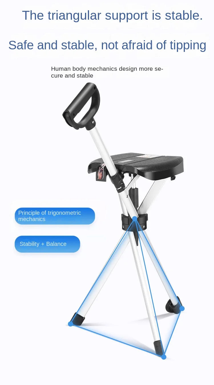 Bastón con asiento, bastón multifuncional plegable, ligero, carga conveniente, muletas de 120 kg con taburete para personas mayores, caminar, senderismo