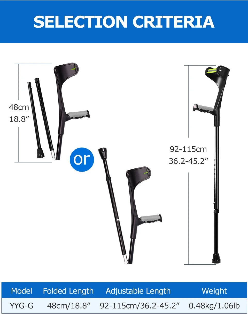 Muletas Lefeke para antebrazo, plegables, ajustables, de aluminio, fácil muleta para codo, bastón ligero