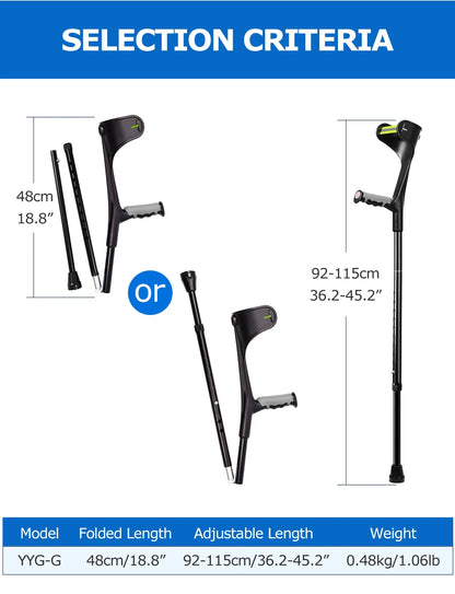 Muletas Lefeke para antebrazo, plegables, ajustables, de aluminio, fácil muleta para codo, bastón ligero