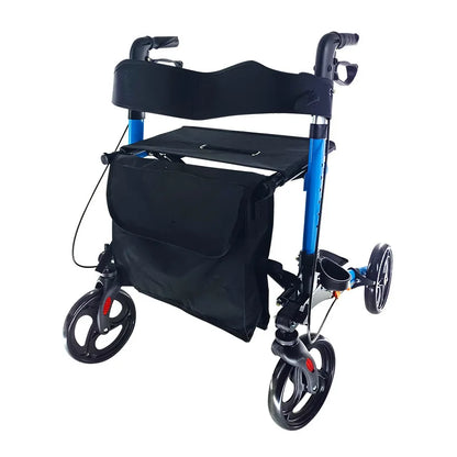 Andador plegable con asiento y altura ajustable: carrito de empuje de ayuda para la movilidad para personas mayores, rollador de soporte para caminar asistivo portátil