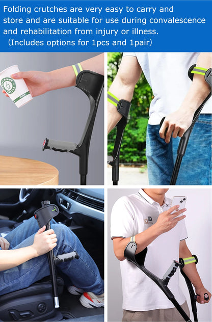 Muletas Lefeke para antebrazo, plegables, ajustables, de aluminio, fácil muleta para codo, bastón ligero