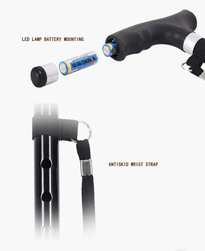 Bastones antideslizantes para ancianos, bastón multifuncional retráctil de aleación de aluminio con luz Led, muleta para ancianos