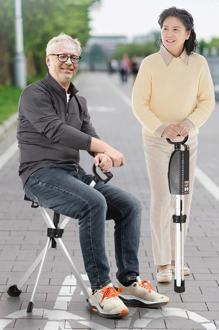 Bastón con asiento, bastón multifuncional plegable, ligero, carga conveniente, muletas de 120 kg con taburete para personas mayores, caminar, senderismo