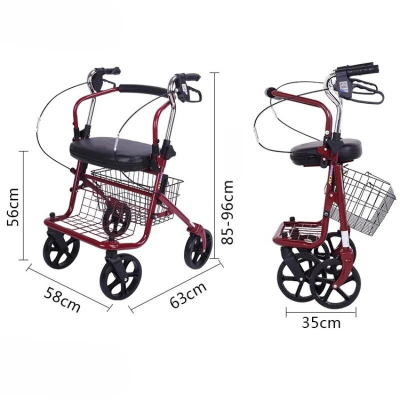 Bastón-sillón Plegable para Personas Mayores | Ligero, Portátil y Seguro, carrito de movilidad para comestibles, mango ajustable de 4 posiciones, respaldo de liberación rápida, ayuda para caminar en colapso 3s, freno ergonómico ‌