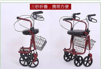 Bastón-sillón Plegable para Personas Mayores | Ligero, Portátil y Seguro, carrito de movilidad para comestibles, mango ajustable de 4 posiciones, respaldo de liberación rápida, ayuda para caminar en colapso 3s, freno ergonómico ‌