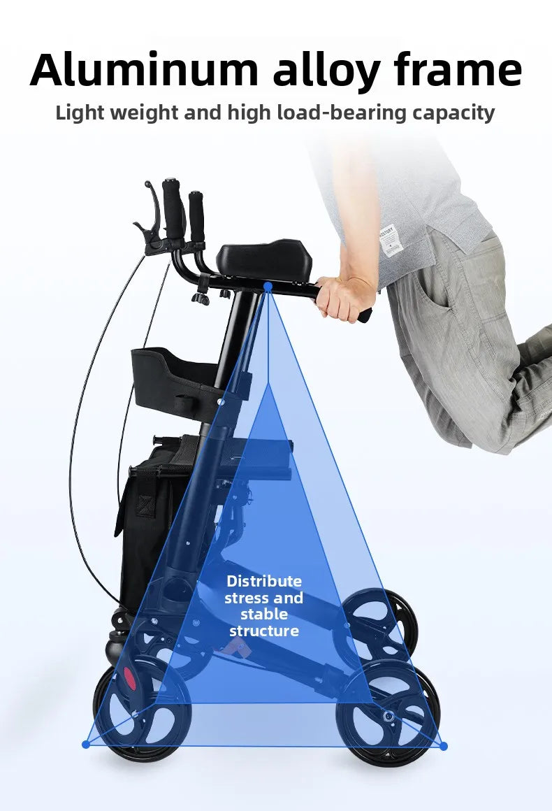 Andador plegable con asiento y altura ajustable: carrito de empuje de ayuda para la movilidad para personas mayores, rollador de soporte para caminar asistivo portátil