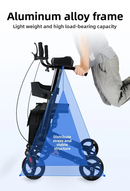Andador plegable con asiento y altura ajustable: carrito de empuje de ayuda para la movilidad para personas mayores, rollador de soporte para caminar asistivo portátil