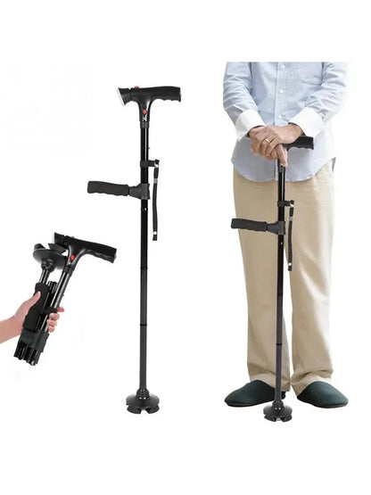 Bastón plegable telescópico plegable, bastón LED para personas mayores con alarma, palos confiables para caminar, muletas para personas mayores para madres y padres mayores