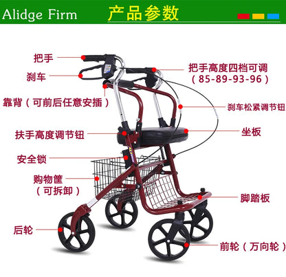 Bastón-sillón Plegable para Personas Mayores | Ligero, Portátil y Seguro, carrito de movilidad para comestibles, mango ajustable de 4 posiciones, respaldo de liberación rápida, ayuda para caminar en colapso 3s, freno ergonómico ‌