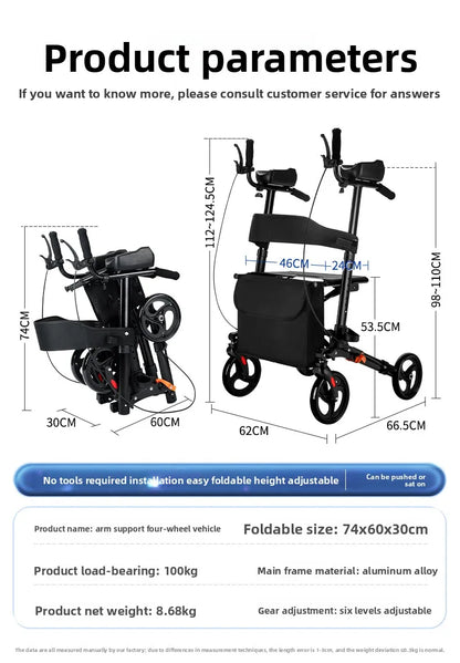 Andador plegable con asiento y altura ajustable: carrito de empuje de ayuda para la movilidad para personas mayores, rollador de soporte para caminar asistivo portátil