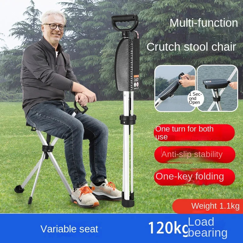 Bastón con asiento, bastón multifuncional plegable, ligero, carga conveniente, muletas de 120 kg con taburete para personas mayores, caminar, senderismo