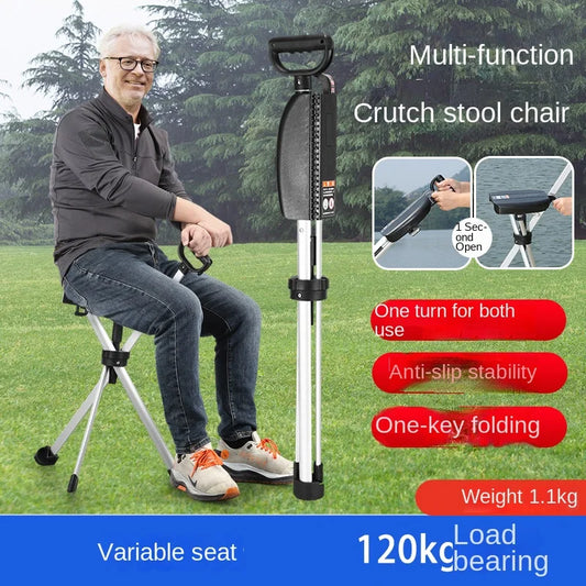Bastón con asiento, bastón multifuncional plegable, ligero, carga conveniente, muletas de 120 kg con taburete para personas mayores, caminar, senderismo