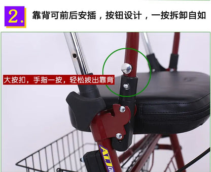 Bastón-sillón Plegable para Personas Mayores | Ligero, Portátil y Seguro, carrito de movilidad para comestibles, mango ajustable de 4 posiciones, respaldo de liberación rápida, ayuda para caminar en colapso 3s, freno ergonómico ‌