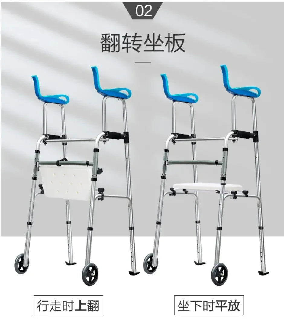 Carrito de compras para ancianos, muletas auxiliares para caminar, puede sentarse y plegar el coche de caña para caminar, soporte para viajes